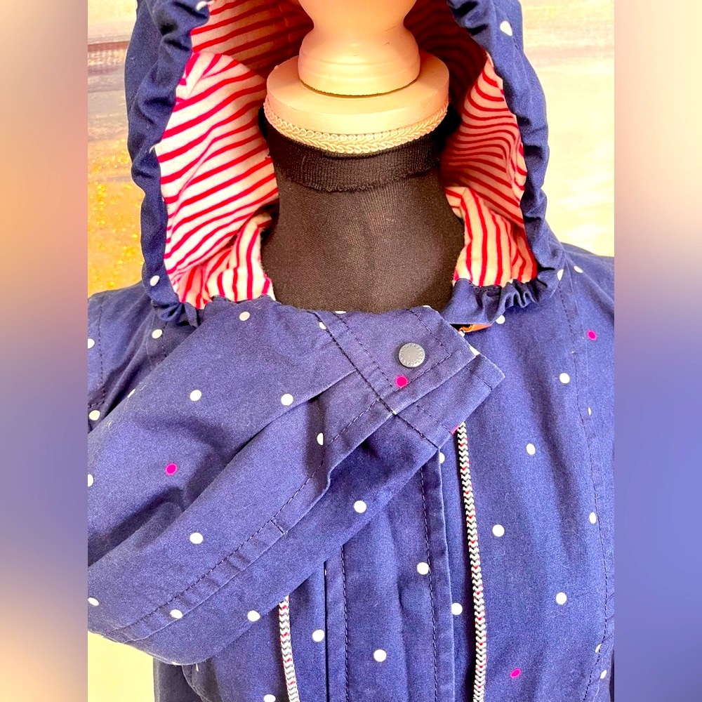 🥳🥳TALBOTS Hooded Jacket, Navy with red/white dots, Size SP - Picture 4 of 6